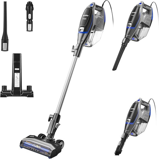 Eureka Corded Stick Vacuum Cleaner for Home Pet Hair, Lightweight Vacuum Cleaner with Powerful Suction for Carpet Tile and Hard Floor, Blue, NES520BL 2-in-1 Flash Handheld Vac