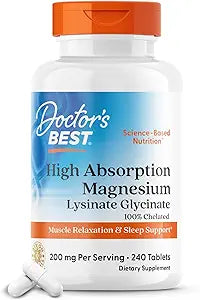 Doctor's Best High Absorption Magnesium Glycinate Lysinate, 100% Chelated, Non-GMO, Vegan, Gluten & Soy Free, 200 mg, 240 Count