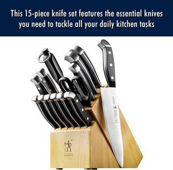 HENCKELS Premium Quality 15-Piece Knife Set with Block, Razor-Sharp, German Engineered Knife Informed by over 100 Years of Masterful Knife Making, Lightweight and Strong, Dishwasher Safe